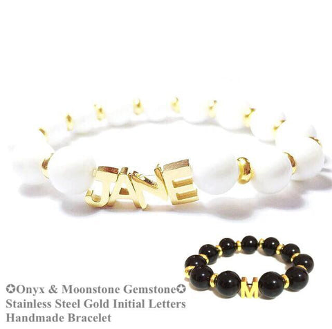 [ Hot Selling ] 3 Gold Initial + 1 Free Heart Charm Gemstone Bracelet Set