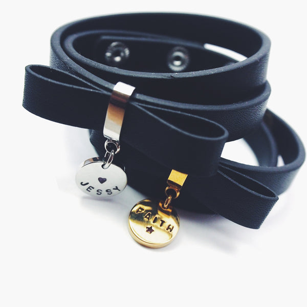Double Wrap Leather Bow Bracelet