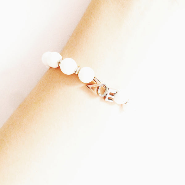 [ Hot Selling ] 3 Silver Initial + 1 Free Heart Charm Gemstone Bracelet Set